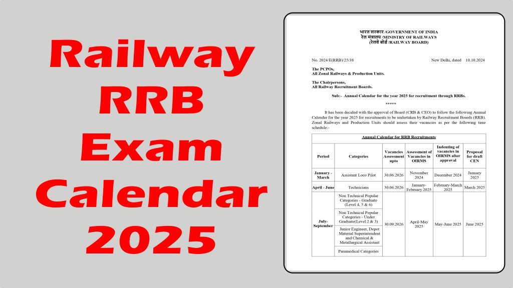 Railway RRB Exam Calendar 2025 for RRB ALP, Technician, NTPC, Group D & Other 1 railway rrb exam calendar 2025
